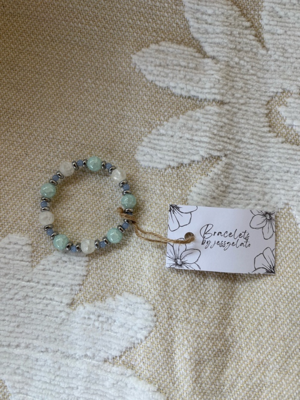 Mint & White Beaded Stretch Bracelet